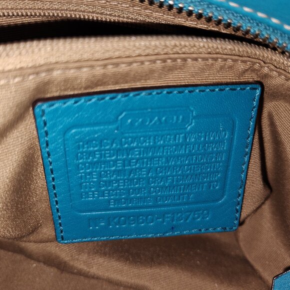 Coach Azure Teal Leather Pleated Gallery Tote F12759 - Picture 2 of 5